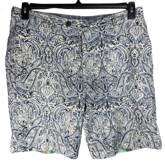 Tommy Bahama Linen Shorts Mens 35 Reversible Plaid & Paisley Floral Multicolor - Picture 3 of 14